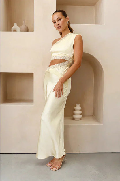 Dolores Exclusive One Shoulder Maxi Dress Gelb Statement Occasion Edit