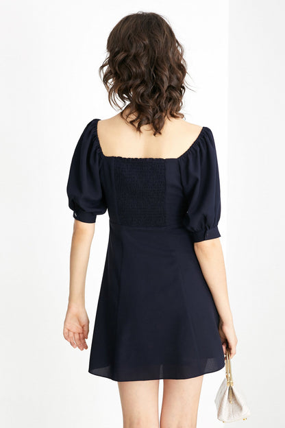 Draping Neckline Navy Mini Dress