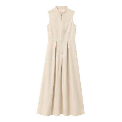 Drawstring sleeveless zip-up solid ruched mini dress