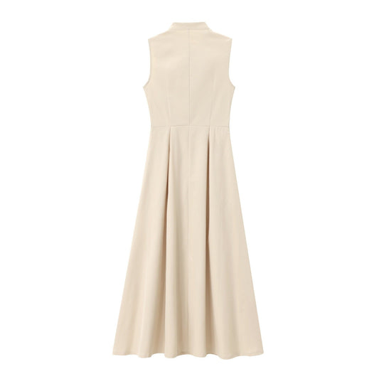 Drawstring sleeveless zip-up solid ruched mini dress