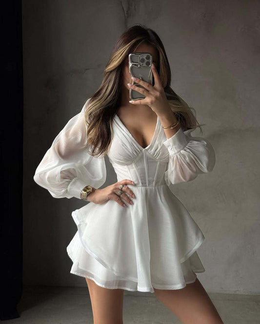 Draped V-Neck Short Dress