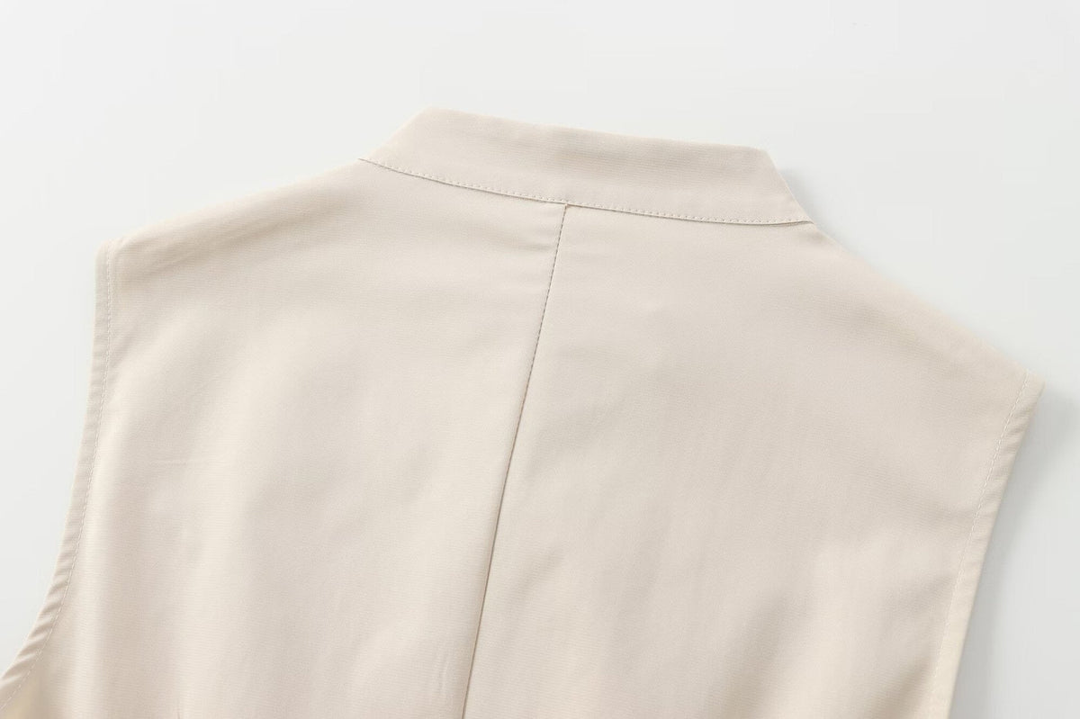 Drawstring sleeveless zip-up solid ruched mini dress