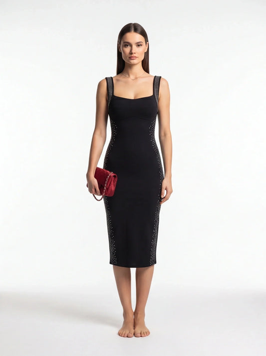 Chic Elegant Midi Dress with Flattering Fit & Timeless Design